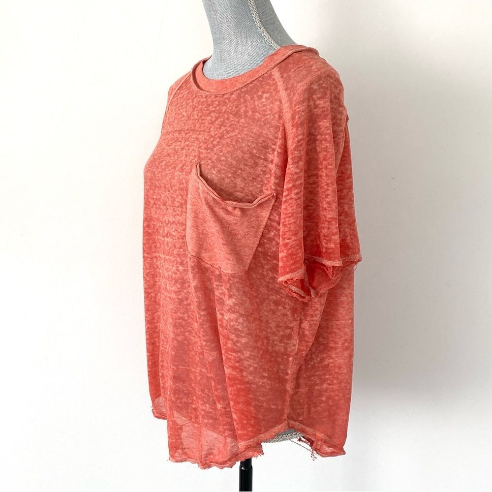 We The Free Distressed Sheer Coral Orange Short Sleeve Tee XS Lightweight Beach - Picture 2 of 9